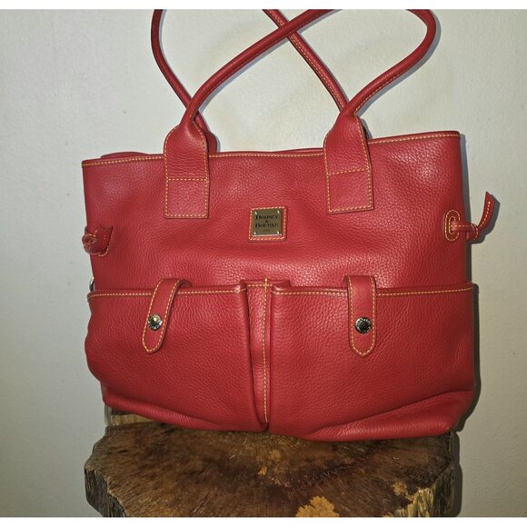 Dooney & Bourke June Bag Red Leather Tote Large R376C Pockets - Picture 2 of 16